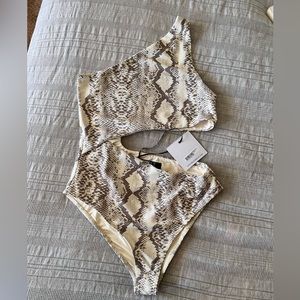 Beach Riot Celine one piece taupe snake swimsuit
